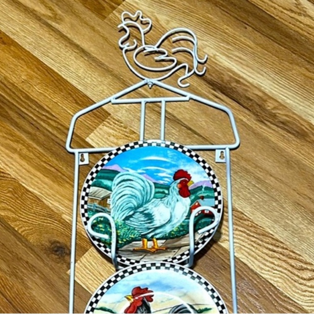 Vintage rooster wire plate wall decor 3 rooster plates set